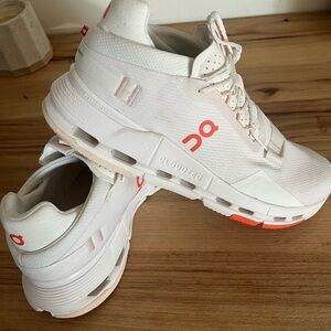 On Cloud,  On Running, On Cloudnova in White and Coral